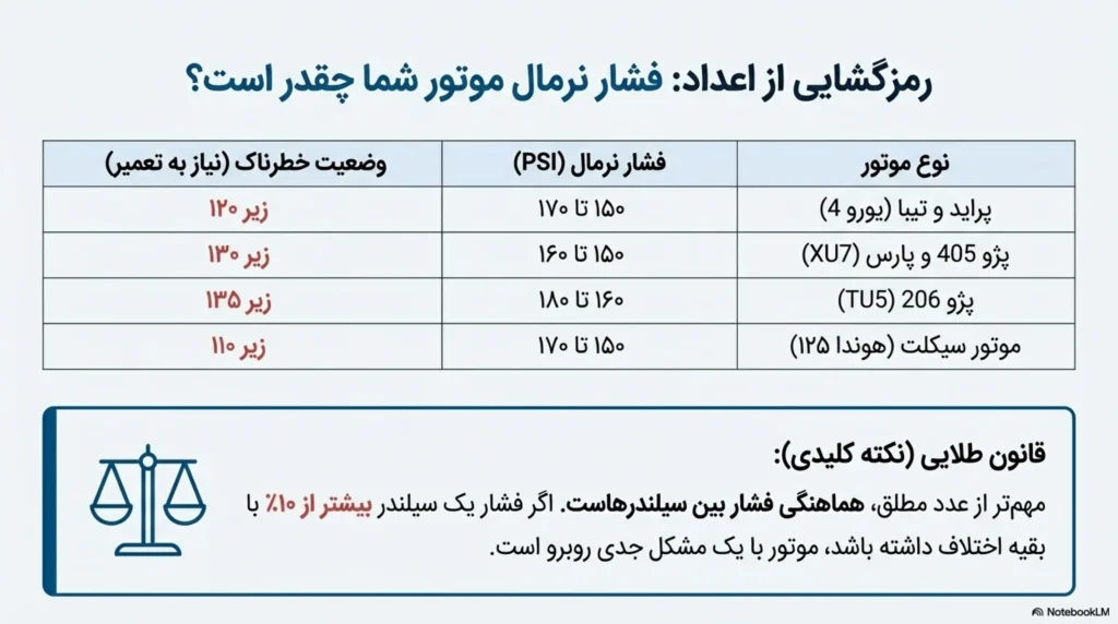عدد نرمال کمپرس موتور چقدر است؟